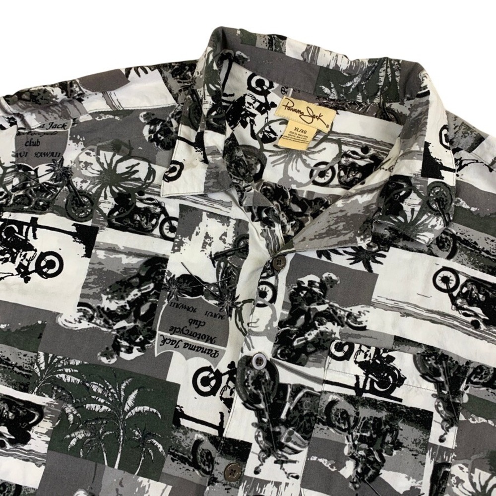 Panama Jack Motorcycle Club Maui Hawaii Rayon Shirt‎ Mens XL Grey Biker Hawaiian